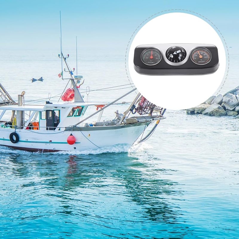 Car Dashboard Compass Ball Thermometer Hygrometer Decoration Black - Image 4